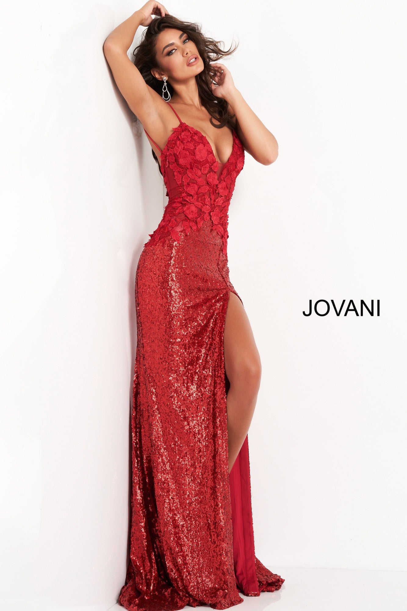 Floral Bodice Sequin Fitted Prom Dress By Jovani -06426