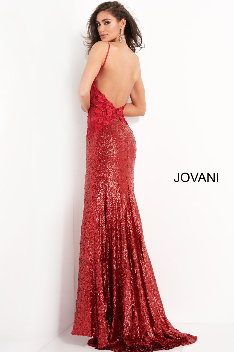 Floral Bodice Sequin Fitted Prom Dress By Jovani -06426