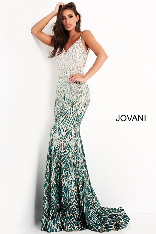 Backless Sequin Prom Dress By Jovani -06450