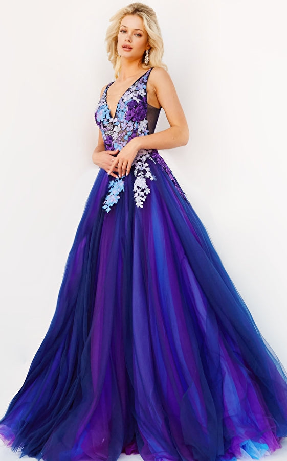 Floral Bodice Tulle Ballgown By Jovani -06807