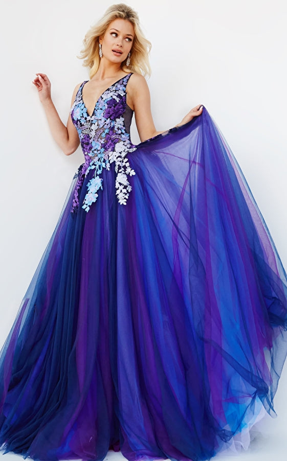 Floral Bodice Tulle Ballgown By Jovani -06807