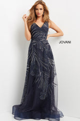 A Line V Neck Evening Gown By Jovani -06829