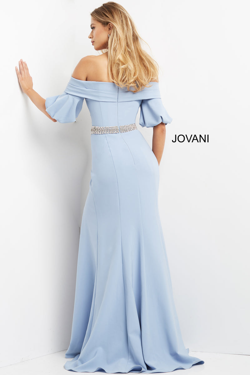 Off The Shoulder Embellished Belt Evening Dress By Jovani -06830