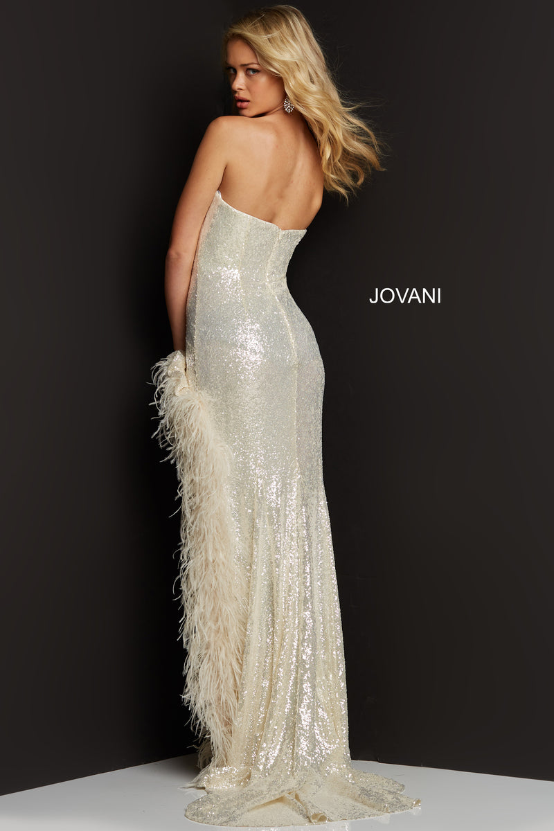 Strapless High Slit Sequin Prom Gown By Jovani -07068