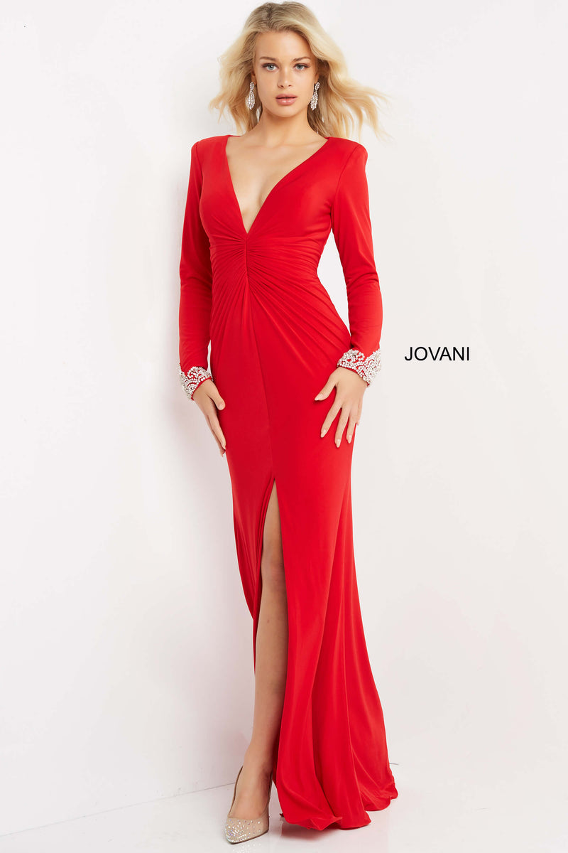 Plunging Neck Long Sleeve Prom Dress By Jovani -07320