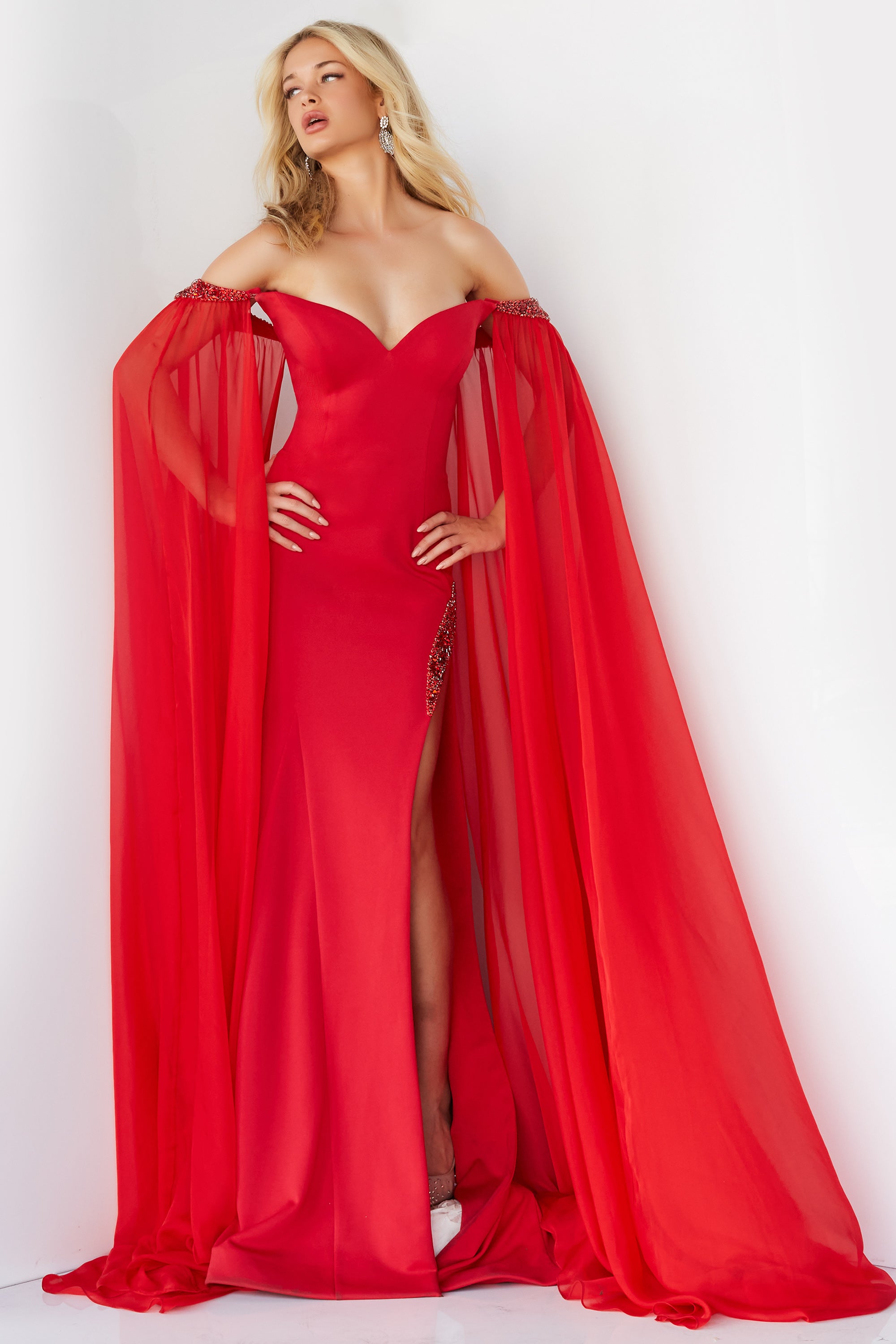 Draped Off The Shoulder Sheath Dress By Jovani -07652