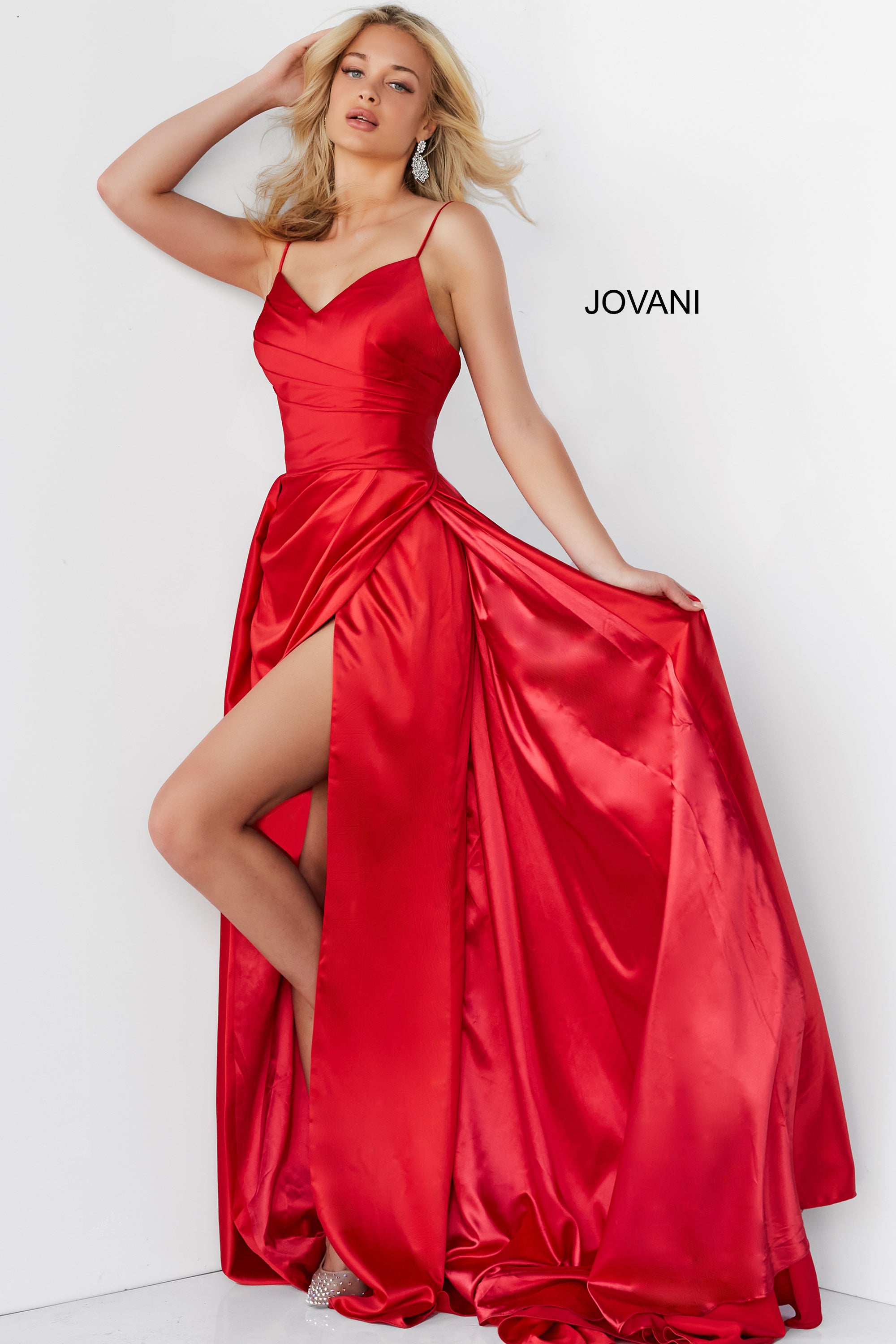 Pleated V Neck Prom Gown By Jovani -07800