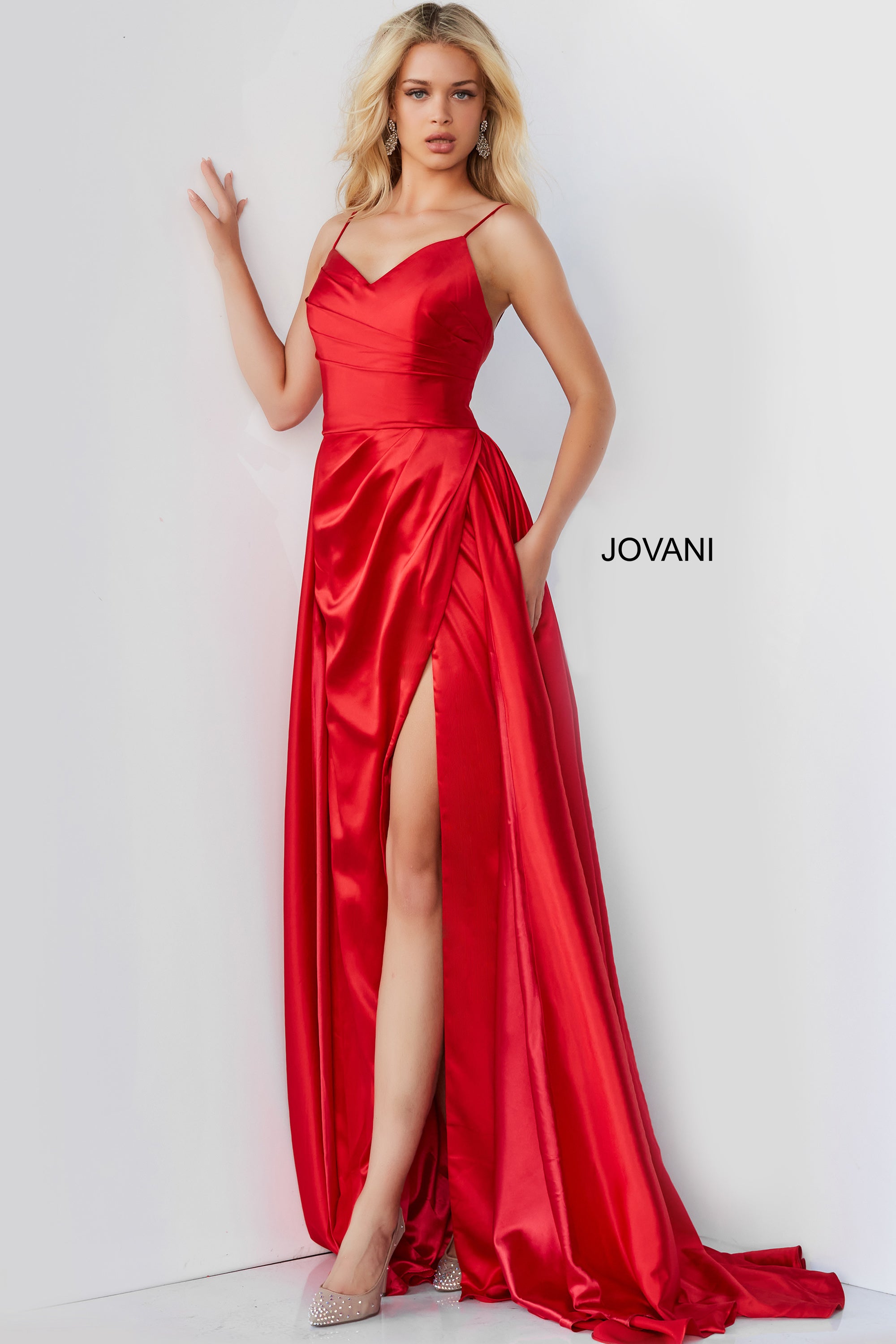 Pleated V Neck Prom Gown By Jovani -07800