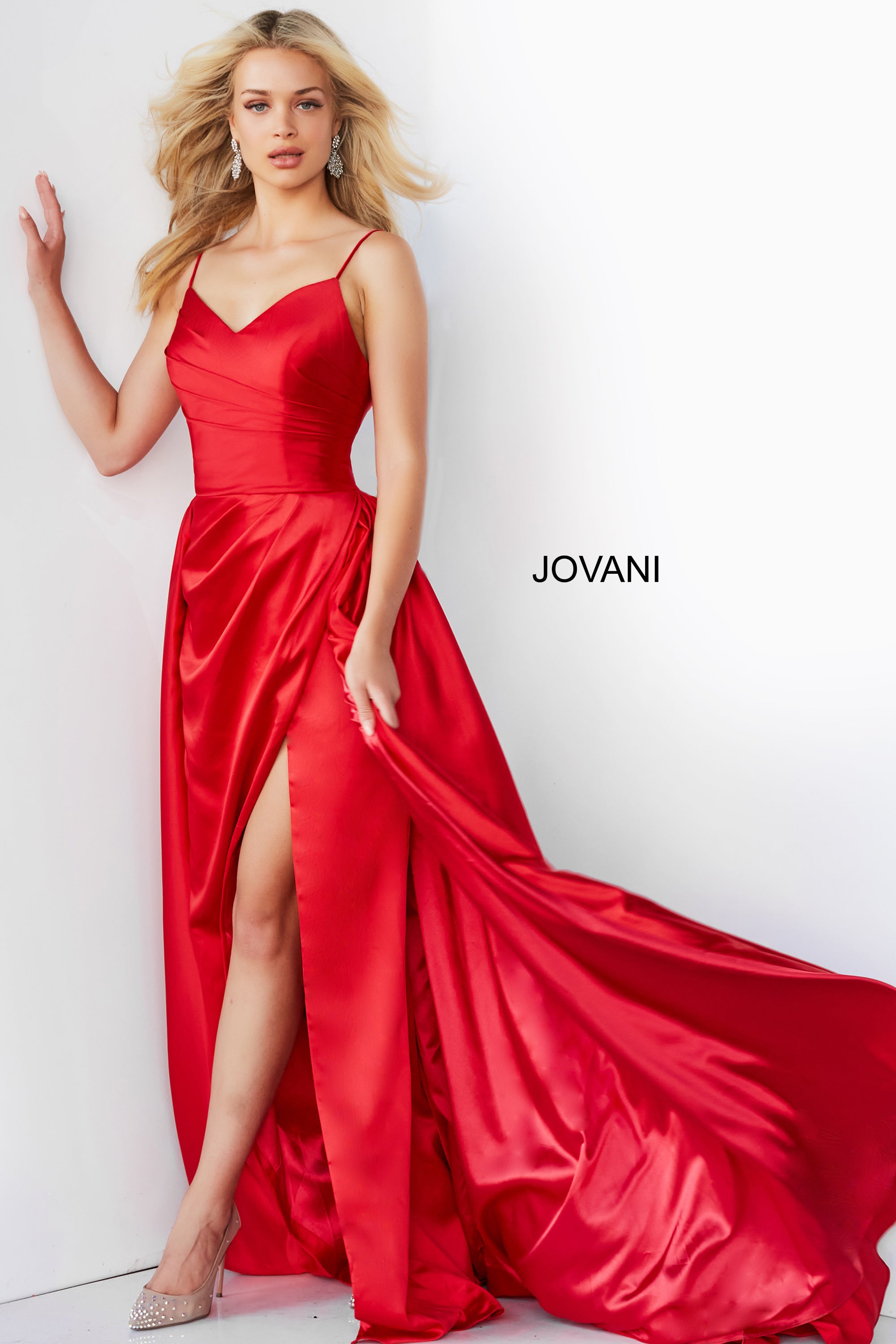 Pleated V Neck Prom Gown By Jovani -07800