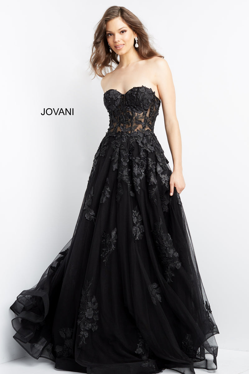 Lace Appliques Strapless Prom Gown By Jovani -07901