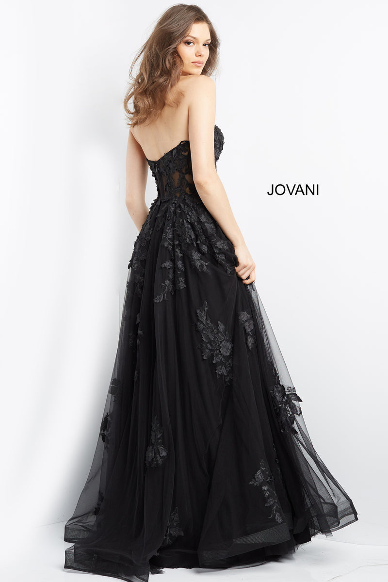 Lace Appliques Strapless Prom Gown By Jovani -07901