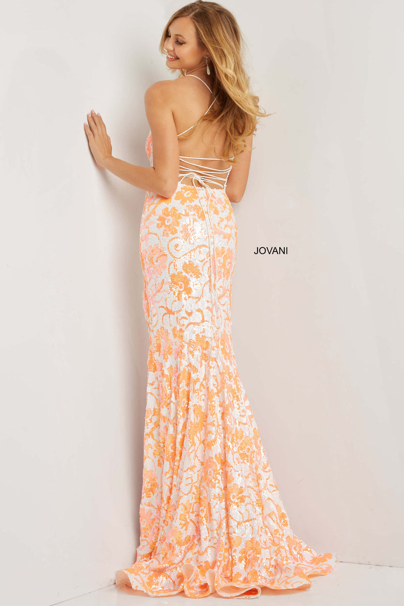 Sequin Floral Sheath Prom Dress By Jovani -08255