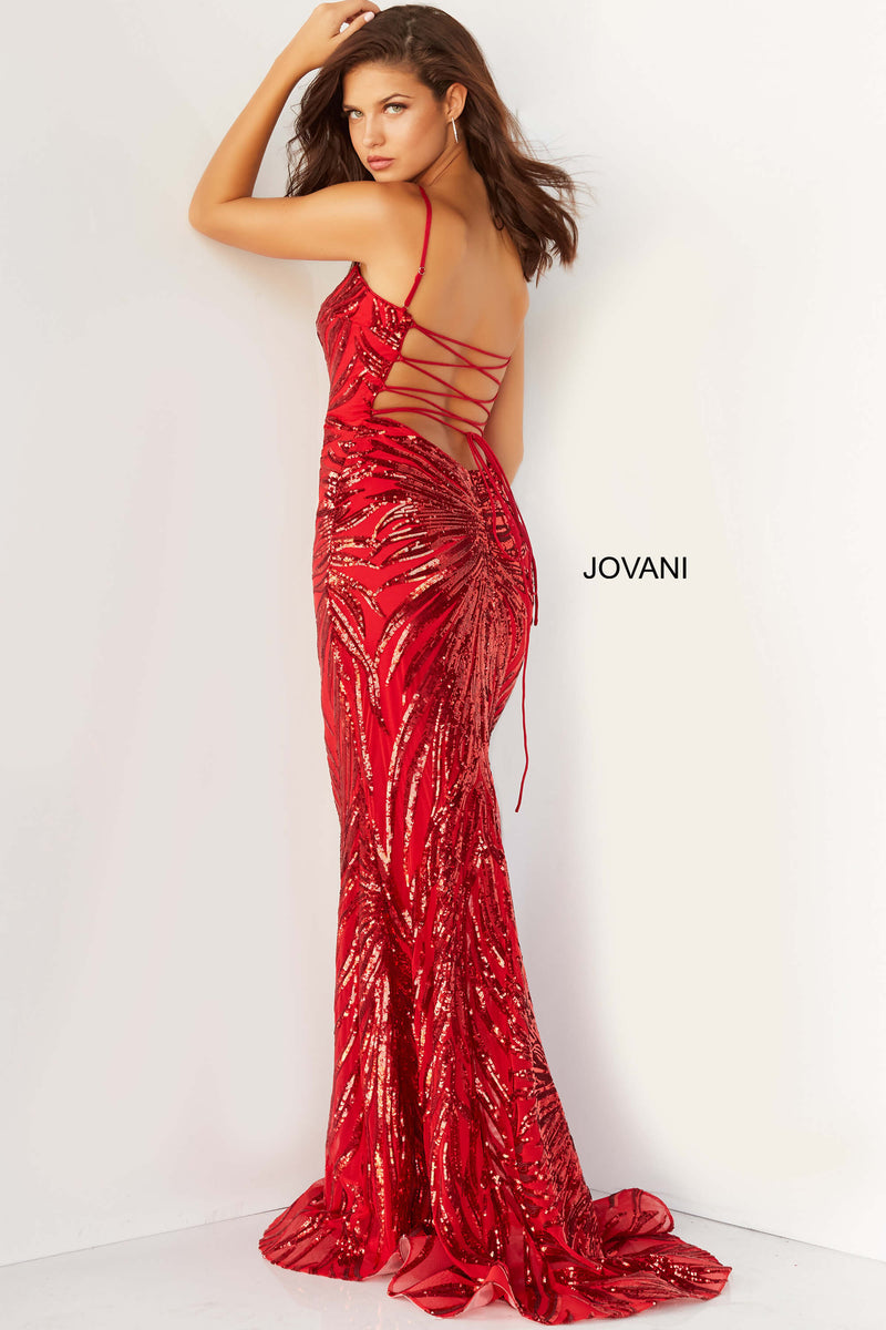 Embellished Tie Back Prom Dress By Jovani -08481