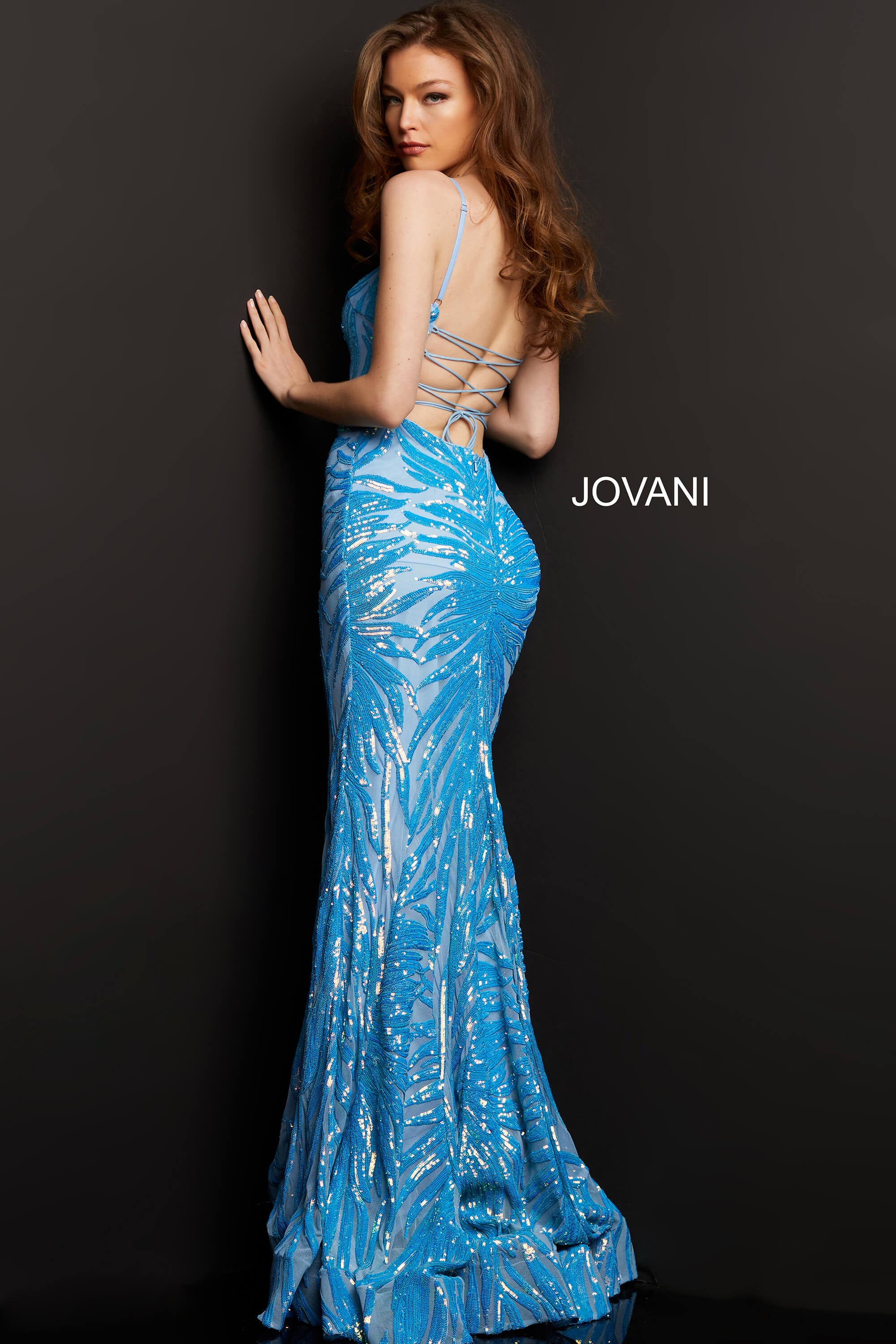 Embellished Tie Back Prom Dress By Jovani -08481