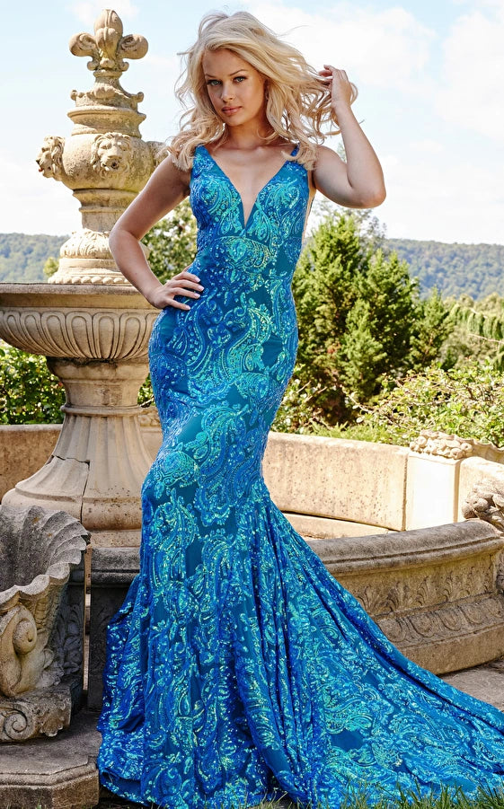 Fitted  Iridescent Sequin Mermaid Dress By Jovani -08646