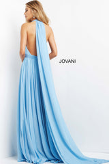 Light Blue Halter V Neck Chiffon Prom Dress By Jovani -08682