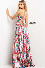V Neck Tie Back Maxi Prom Gown By Jovani -09029