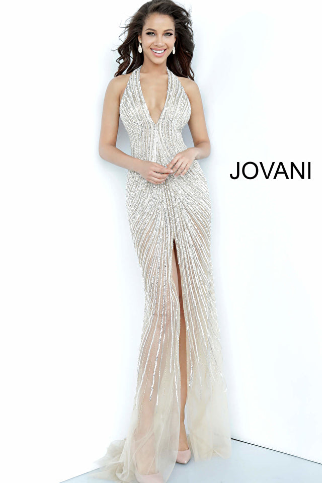 Beaded Deep V-neck Trumpet Dress By Jovani -2609