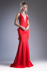 Fitted Gown With Halter Neckline, Open Back And Ruffle Back Detail by Cinderella Divine -11661