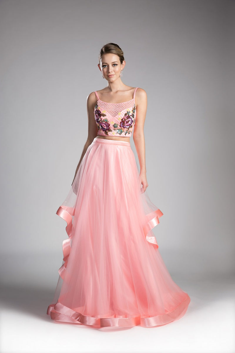 Beaded 2 Piece Tulle Gown by Cinderella Divine -11793