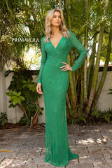 Beaded Sheath Long Evening Gown By Primavera Couture -12002