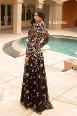 Floral Detailed A-Line Dress By Primavera Couture -12006