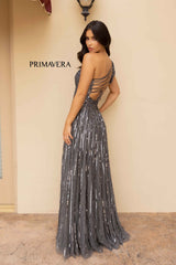 Asymmetrical Sequined Flowy Dress By Primavera Couture -12009