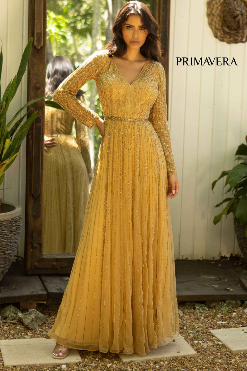 Long Sleeve A-Line Gown By Primavera Couture -12010
