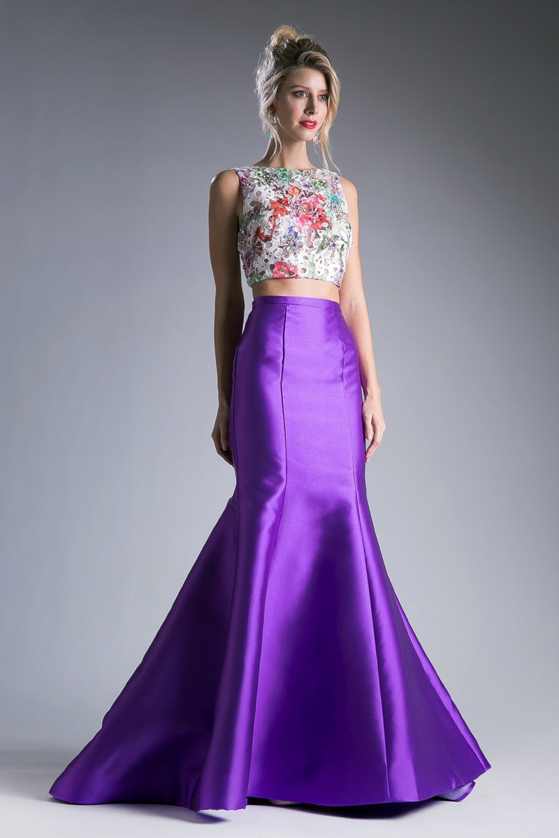 Two Piece Mermaid Dress With Laser Cut Lace Top And Mikado Skirt by Cinderella Divine -12013