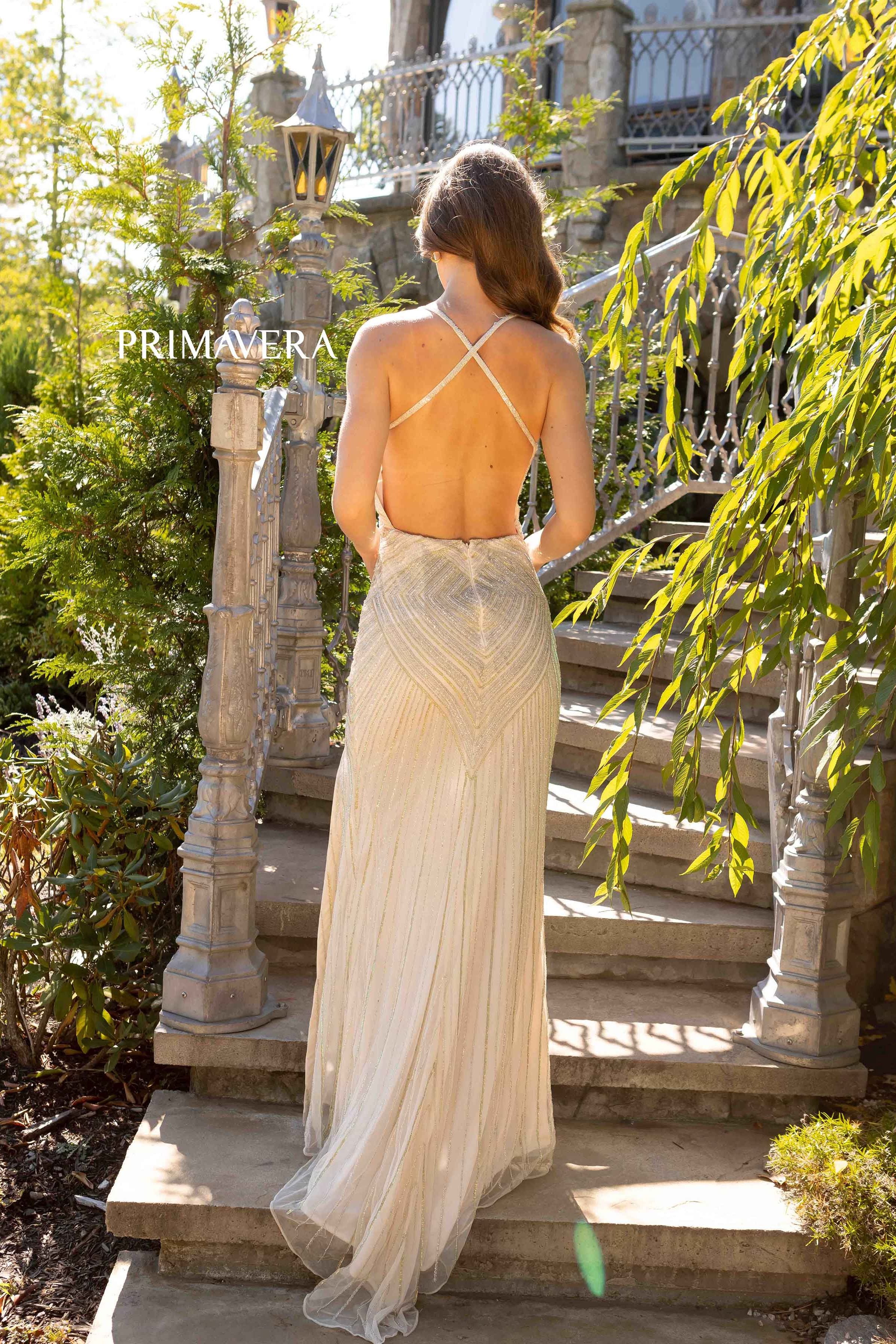 Sleeveless High Slit Dress By Primavera Couture -12067