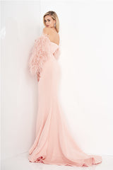 Strapless Fur Sleeves Gown By Jovani -1226