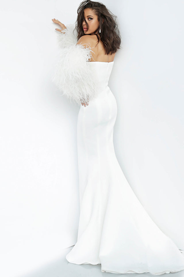 Strapless Fur Sleeves Gown By Jovani -1226