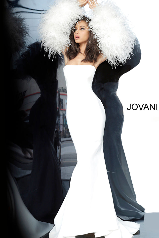 Strapless Fur Sleeves Gown By Jovani -1226