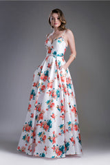 Mikado Ball Gown With Floral Print And Pockets by Cinderella Divine -13103