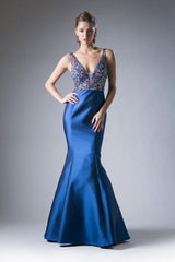 Fitted Mikado Mermaid Gown With V-Neckline And Embelished Bodice by Cinderella Divine -13108