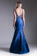 Fitted Mikado Mermaid Gown With V-Neckline And Embelished Bodice by Cinderella Divine -13108