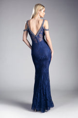 Fitted Lace Dress With Beaded Cold Shoulder Detail And Sweetheart Neackline by Cinderella Divine -13112A