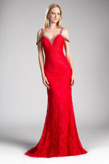 Fitted Lace Dress With Beaded Cold Shoulder Detail And Sweetheart Neackline by Cinderella Divine -13112A