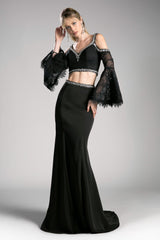 Long Two Piece Bell Sleeve Dress by Cinderella Divine -13114
