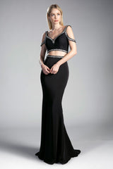 Two Piece Fitted Gown With Stretch Jersey And Beaded Details by Cinderella Divine -13114A