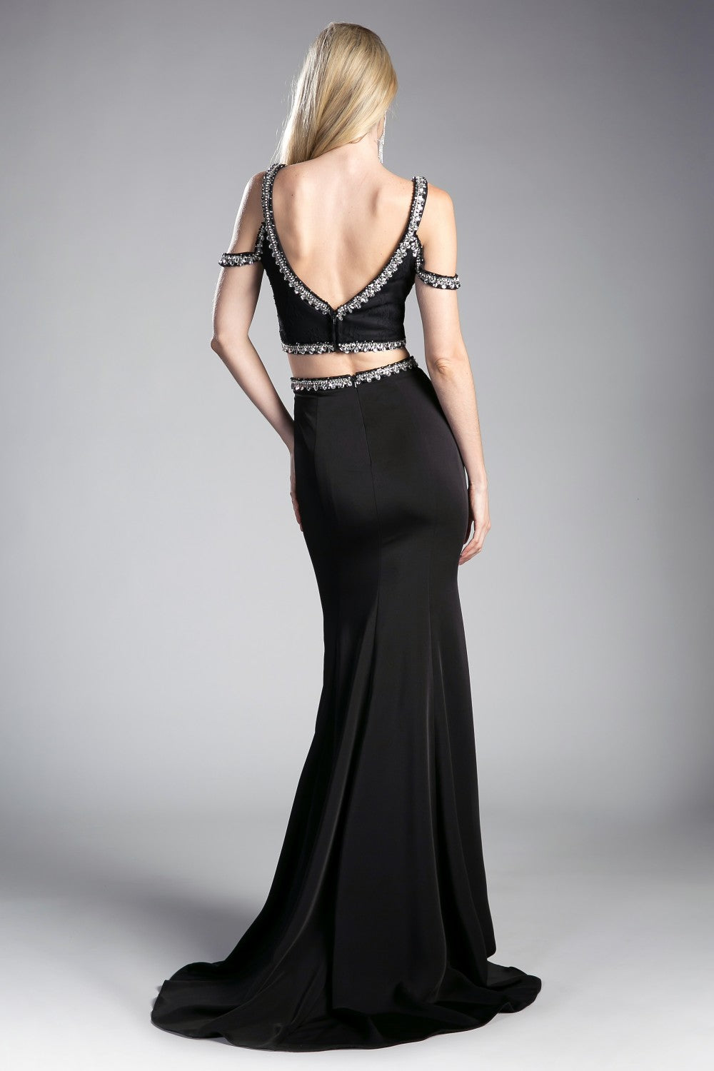 Two Piece Fitted Gown With Stretch Jersey And Beaded Details by Cinderella Divine -13114A