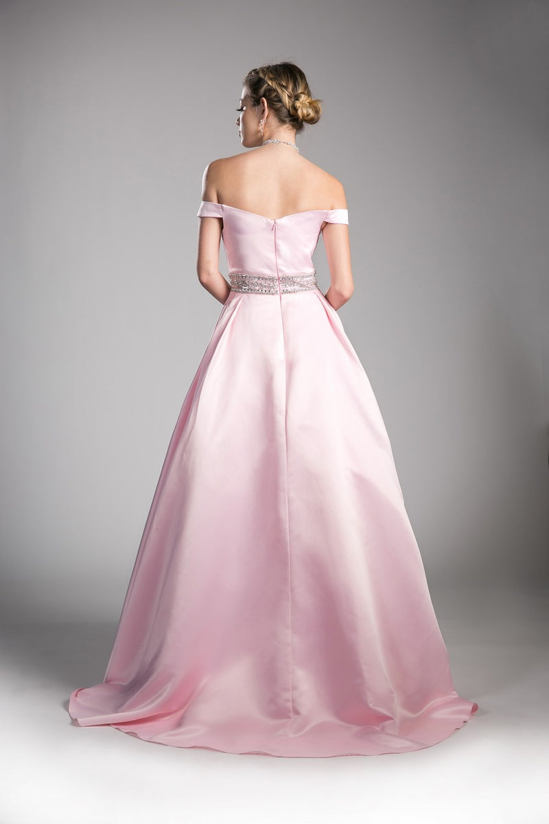 Beaded Belt Satin Ball Gown By Cinderella Divine -13288