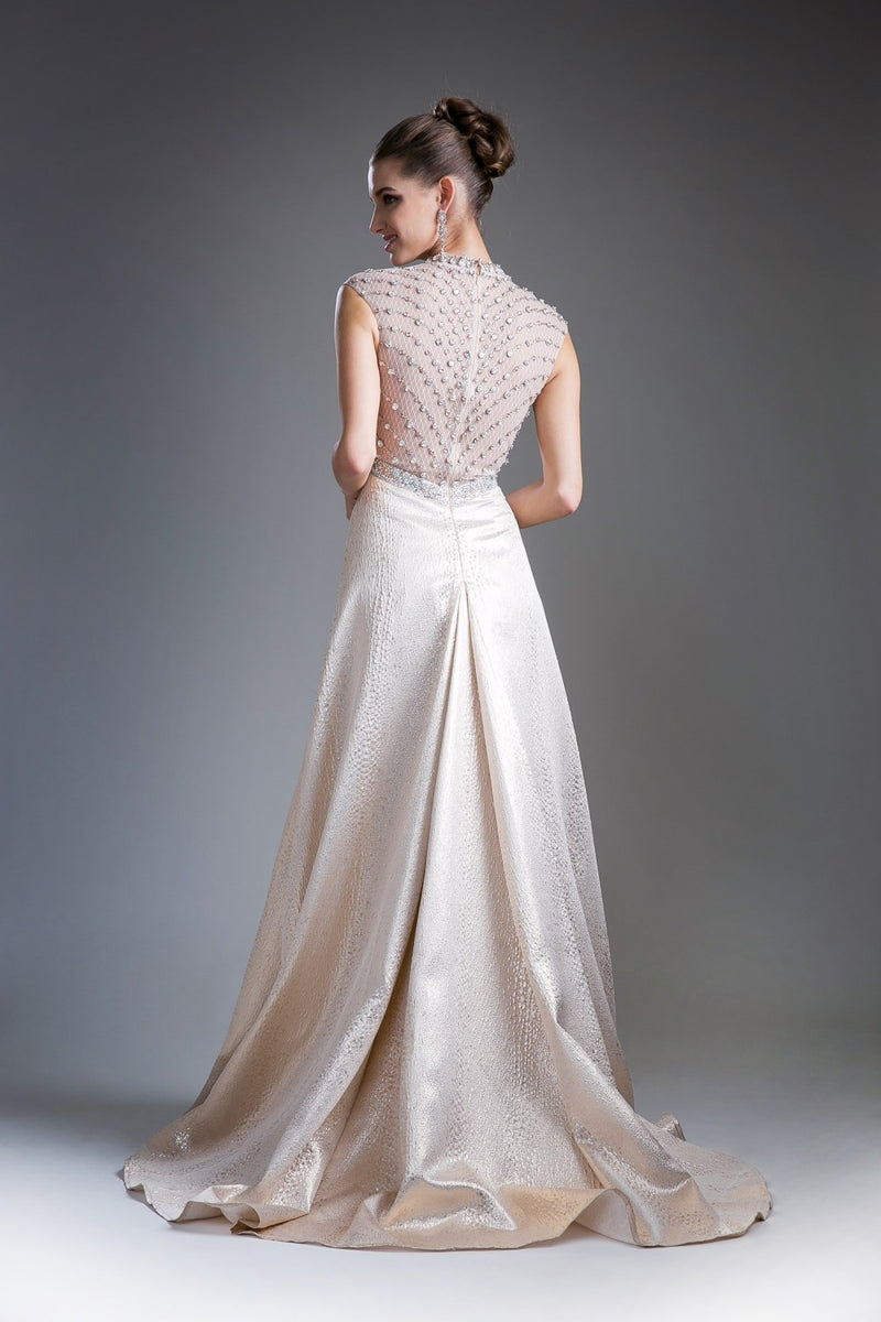 High Neck A-Line Gown With Beaded Illusion By Cinderella Divine -13557