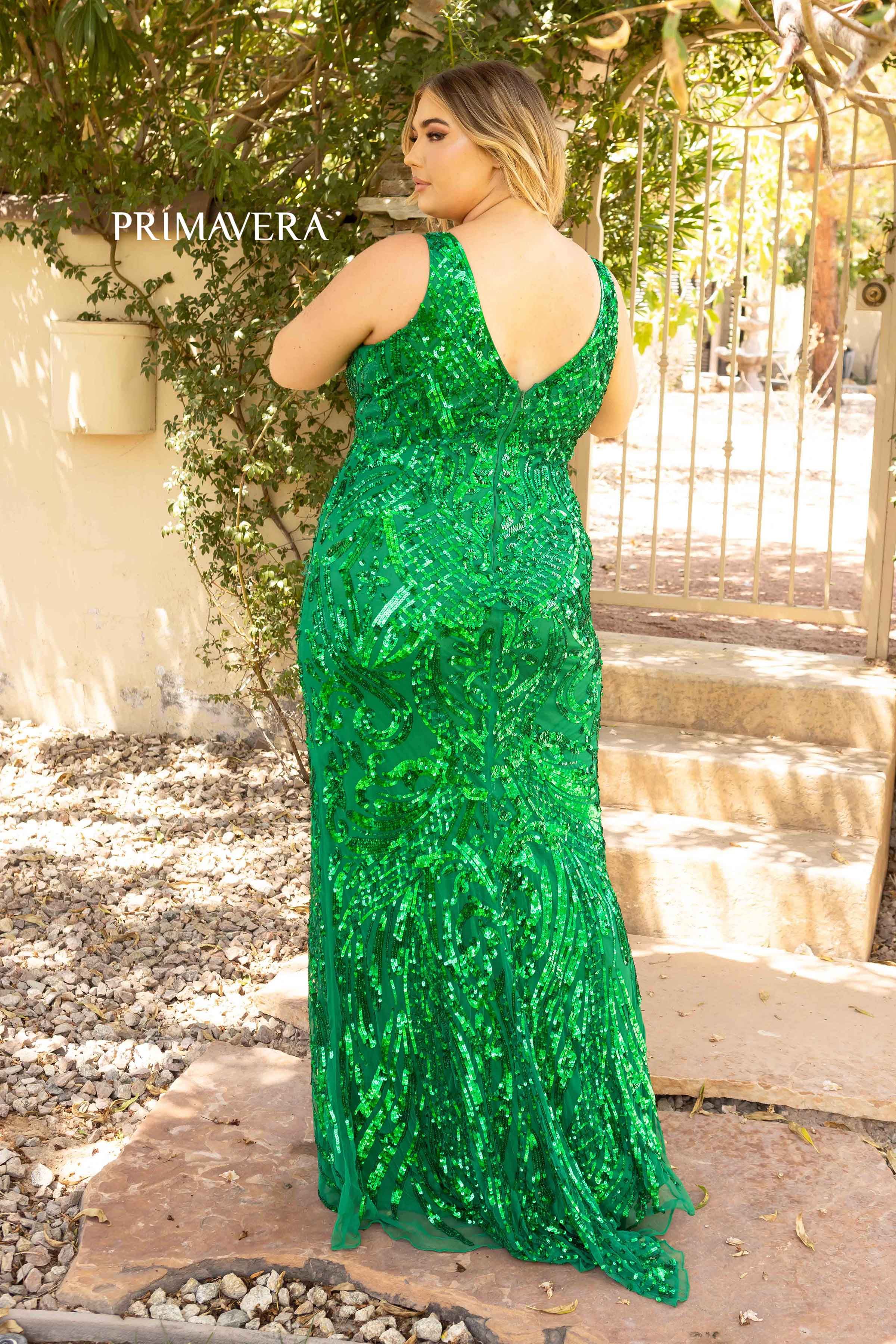 Plunging V-neckline Mermaid Dress by Primavera Couture -14008