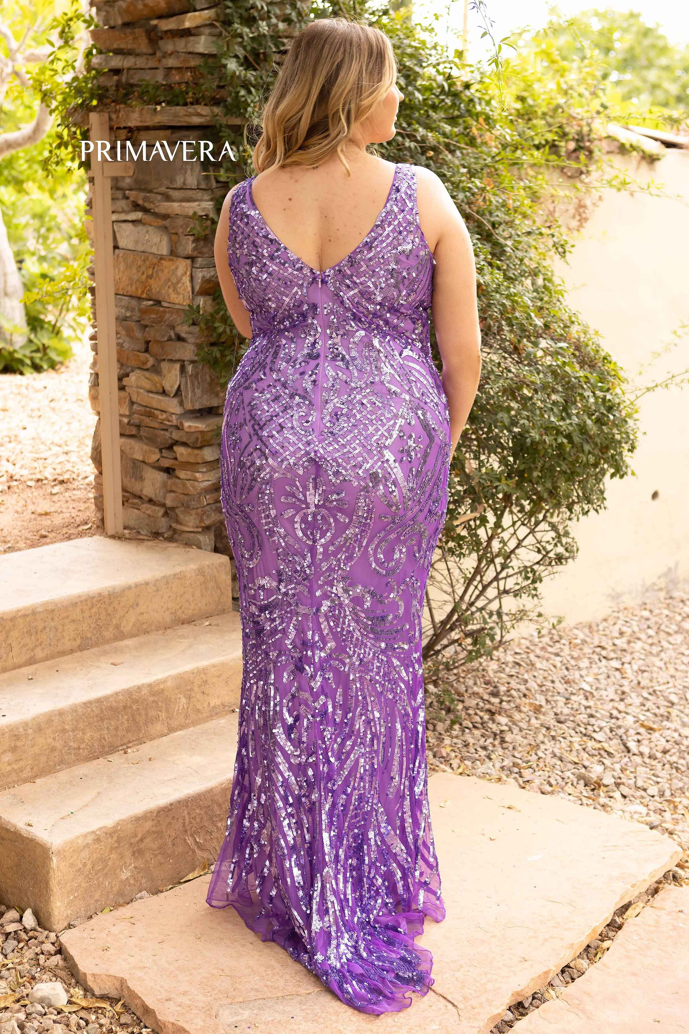 Plunging V-neckline Mermaid Dress by Primavera Couture -14008