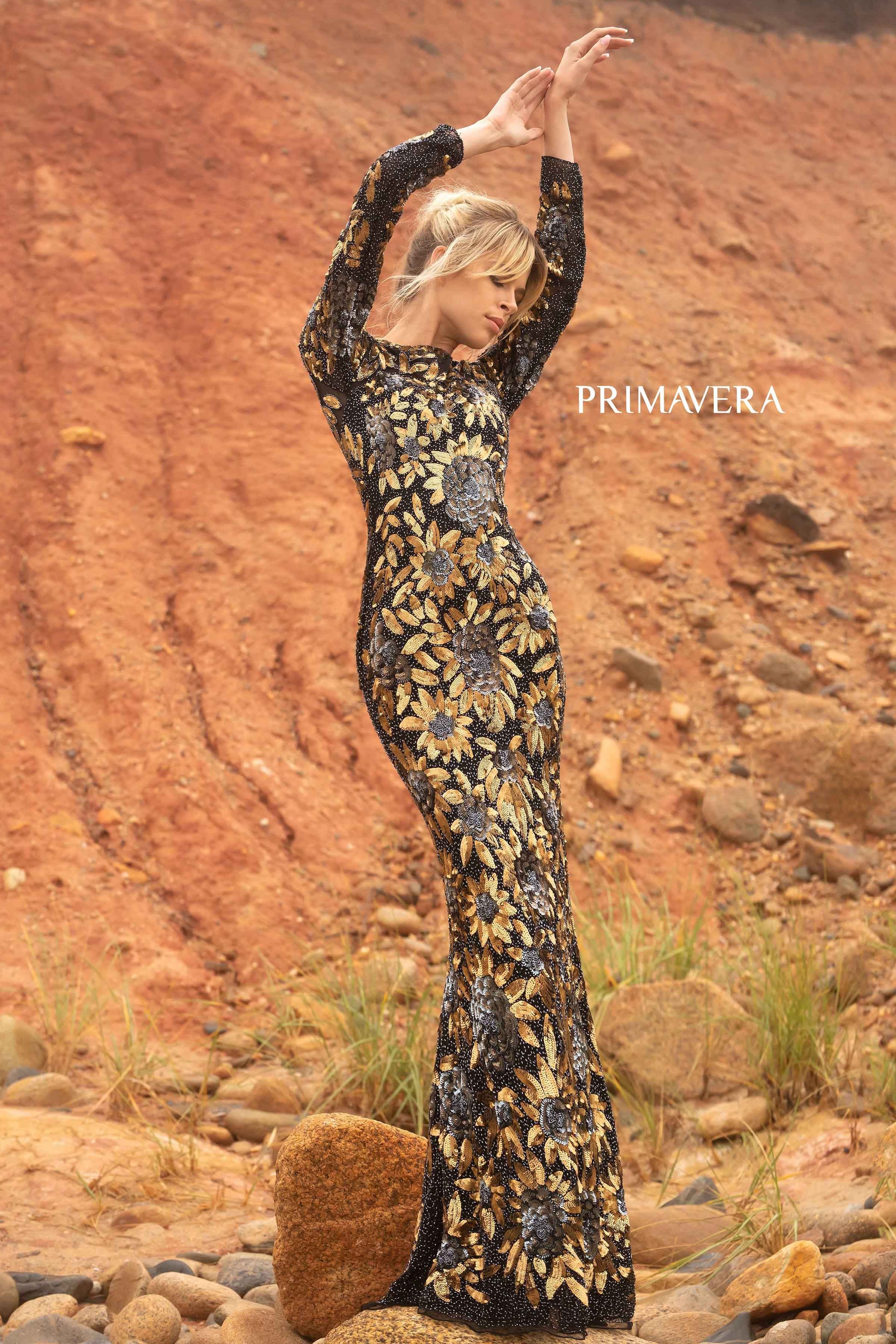 Floral Sequined Long Sheath Gown by Primavera Couture -1401