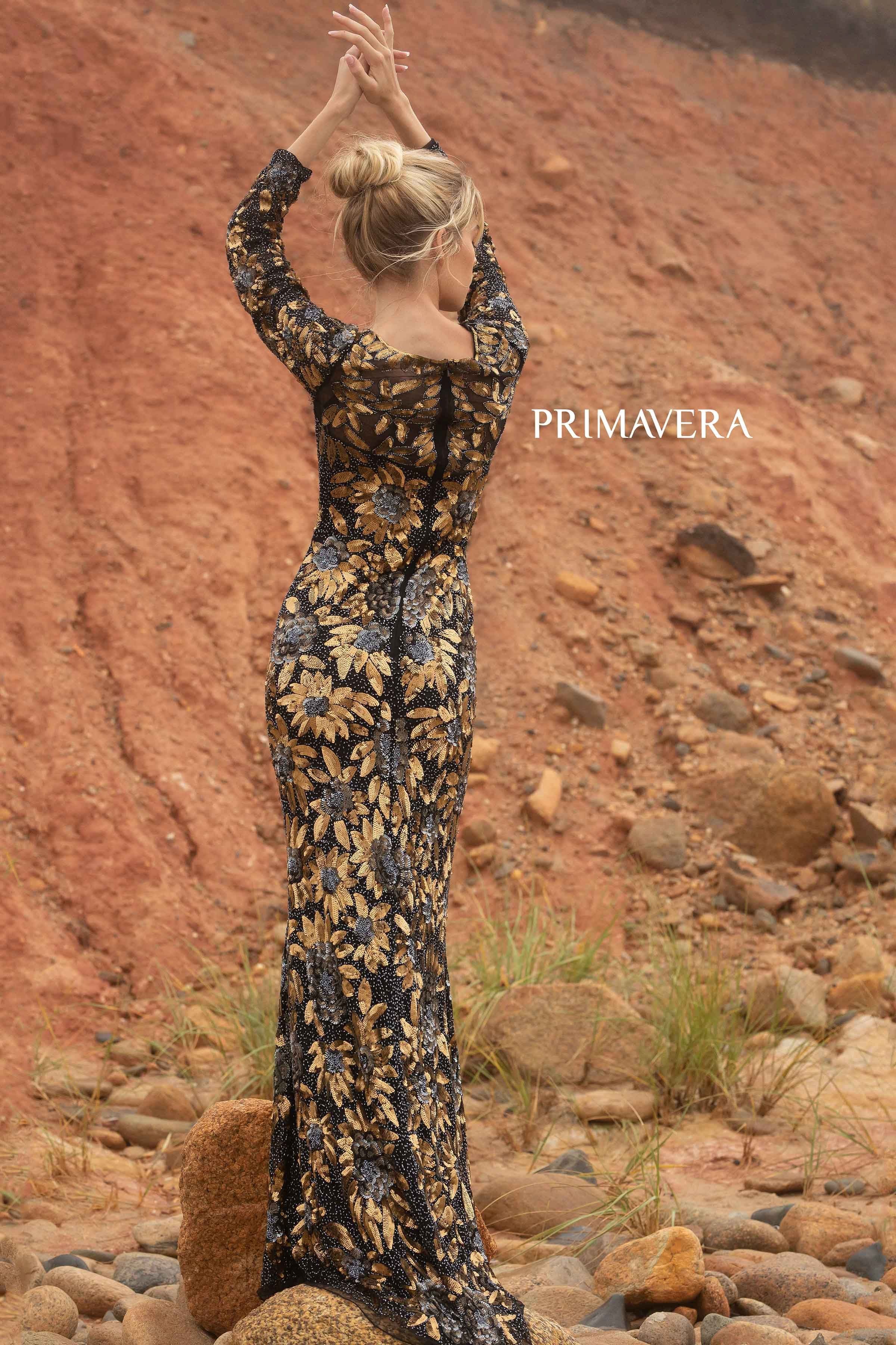 Floral Sequined Long Sheath Gown by Primavera Couture -1401