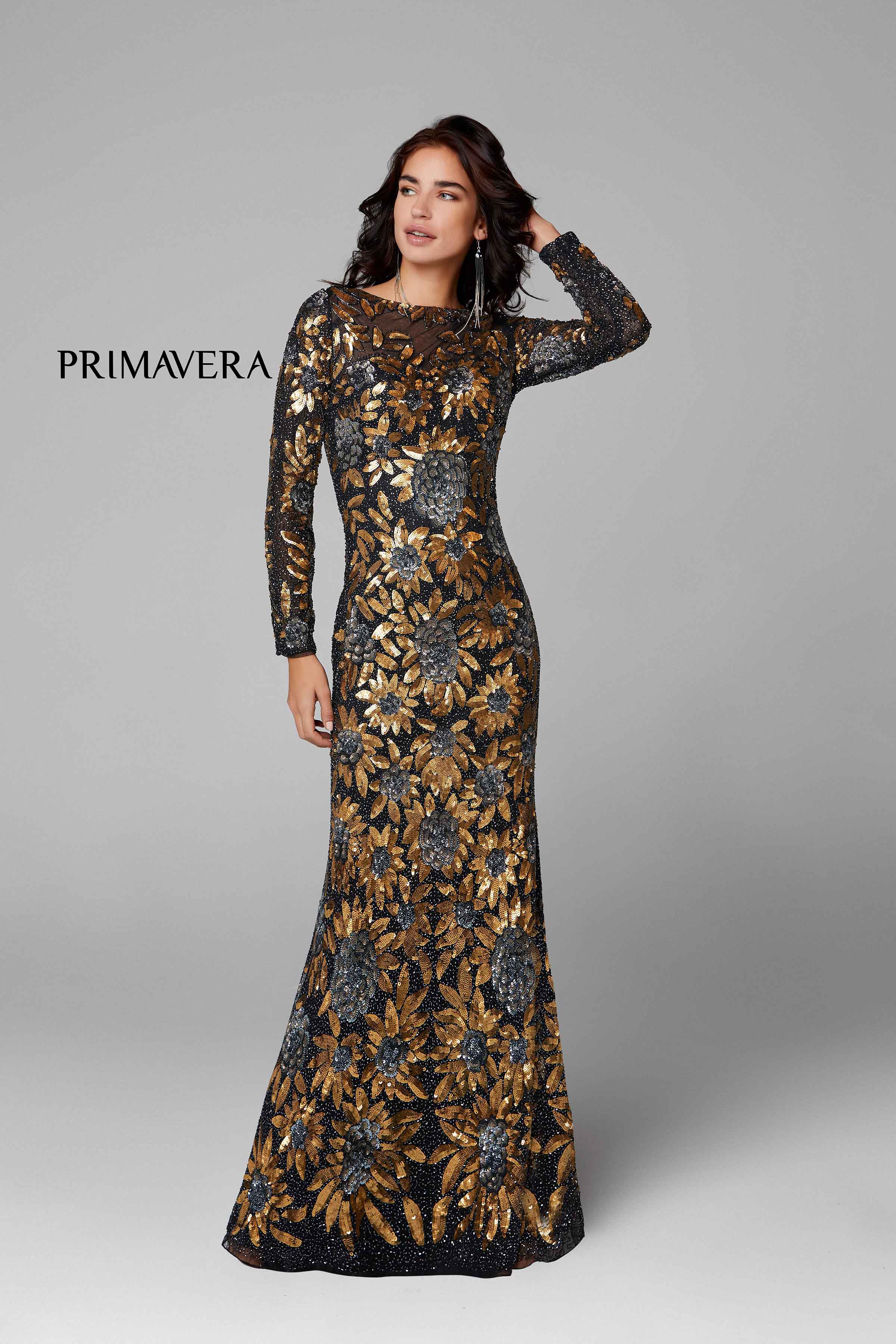 Floral Sequined Long Sheath Gown by Primavera Couture -1401