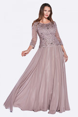 Beaded Lace Bodice Chiffon Empire Waist Dress By Cinderella Divine -14327