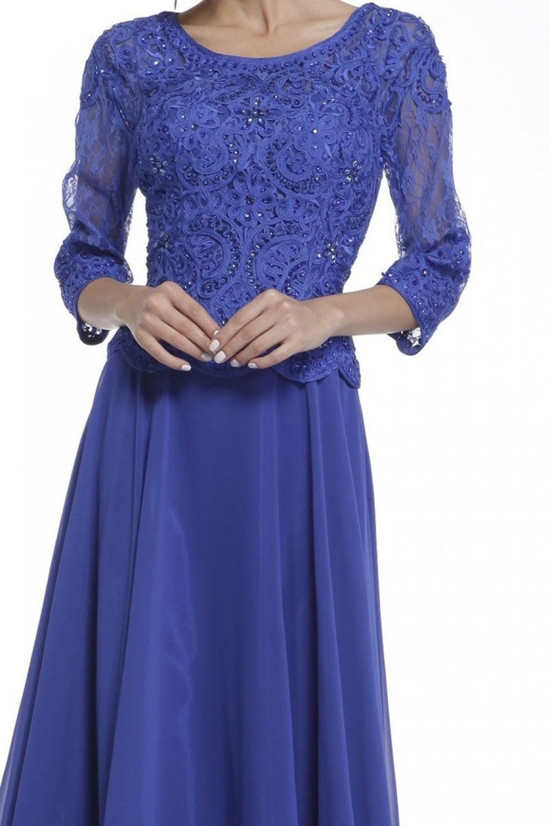 Beaded Lace Bodice Chiffon Empire Waist Dress By Cinderella Divine -14327